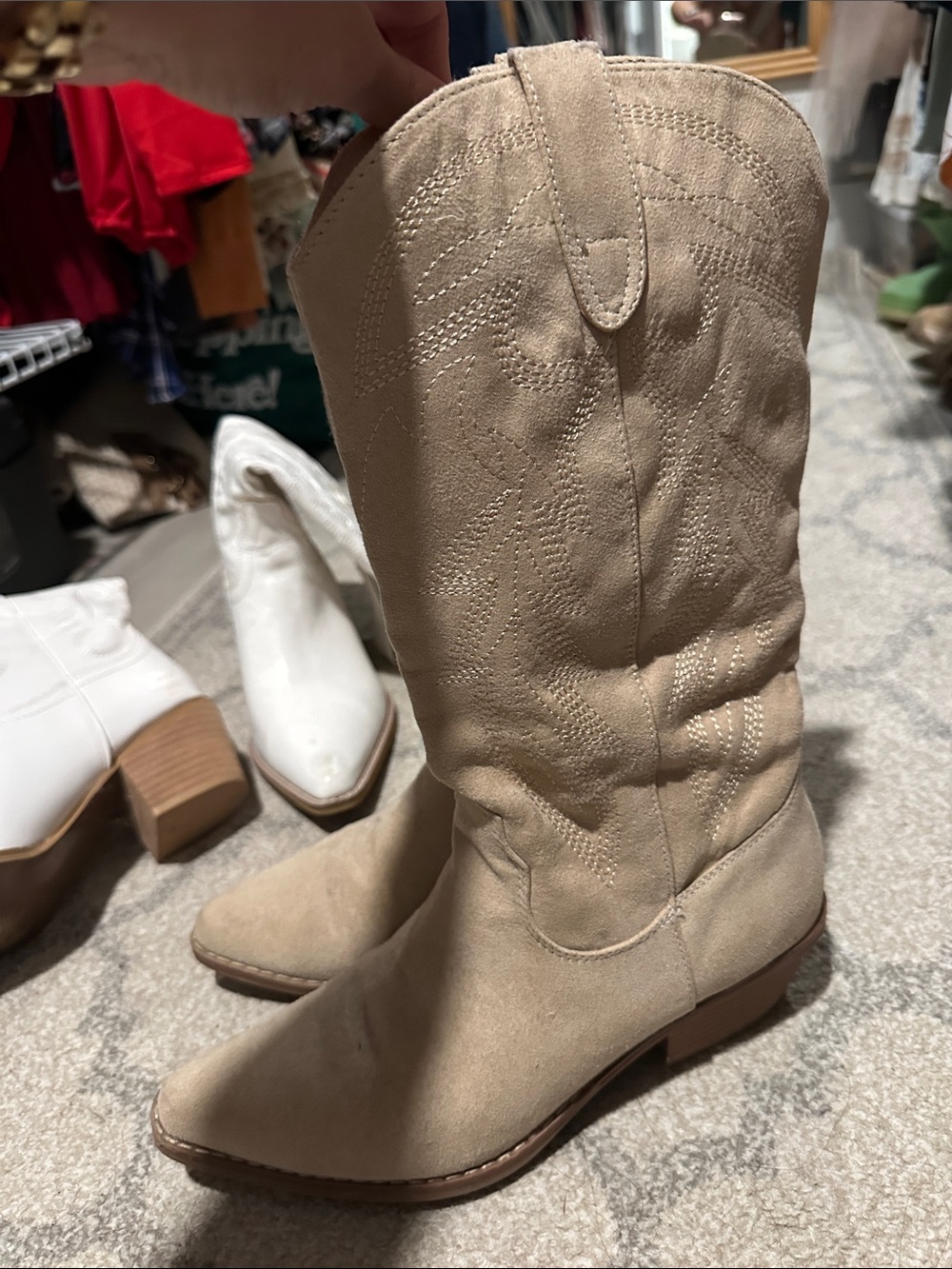 Women's Beige Suede Western Boots